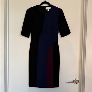 Boss by Hugo Boss Elegant Black and Blue Colorblock Pencil Dress